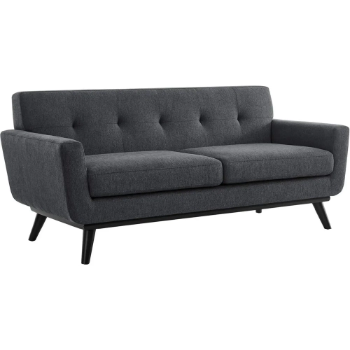 Engage Loveseat in Tufted Charcoal Gray Herringbone Fabric