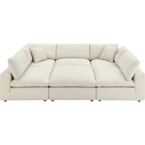 Commix Down Overstuffed 6 Piece Sectional Sofa in Light Beige Fabric