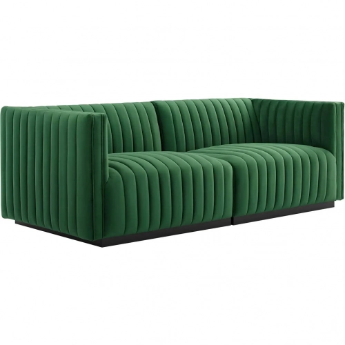 Conjure Loveseat in Channel Tufted Emerald Green Velvet & Black