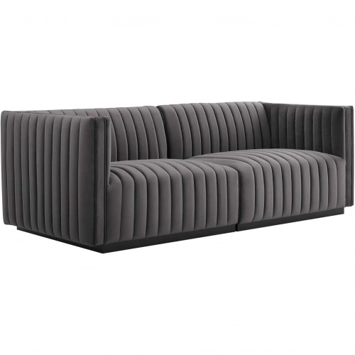 Conjure Loveseat in Channel Tufted Gray Velvet & Black