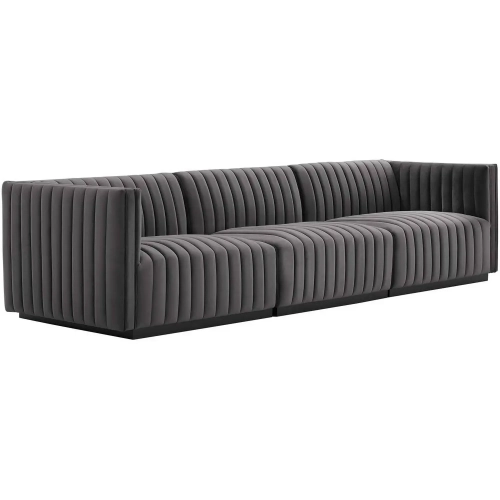 Conjure Sofa in Channel Tufted Gray Velvet & Black