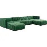 Conjure 6 Piece Sectional Sofa in Channel Tufted Emerald Green Velvet & Black