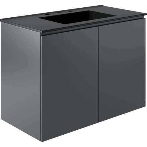 Bryn 36" Wall Mount Bathroom Vanity in Gray w/ Black Sink