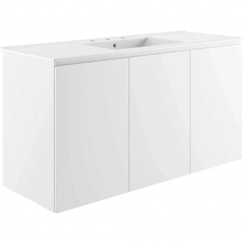 Bryn 48" Wall Mount Bathroom Vanity in White w/ White Sink