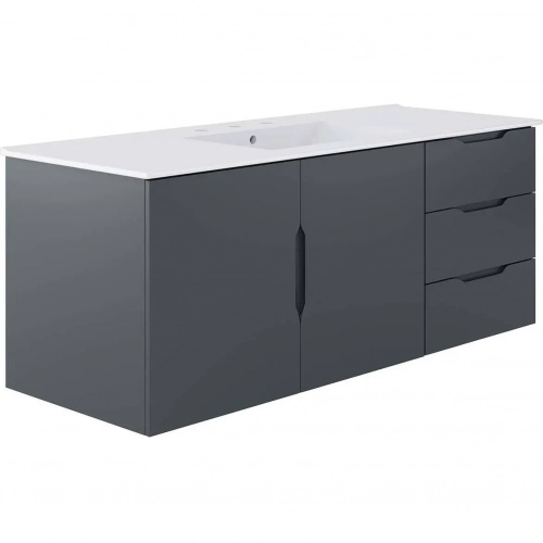 Vitality 48" Single Sink Bathroom Vanity in Gray Finish & White Ceramic