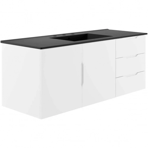 Vitality 48" Single Sink Bathroom Vanity in White Finish & Black Ceramic