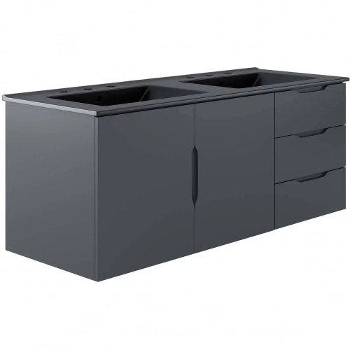 Vitality 48" Double Sink Bathroom Vanity in Gray Finish & Black Ceramic