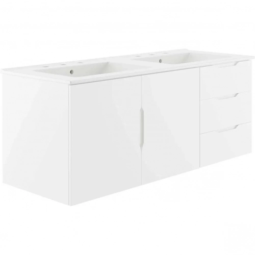 Vitality 48" Double Sink Bathroom Vanity in White Finish & White Ceramic