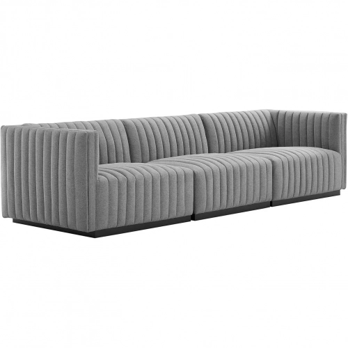 Conjure Sofa in Channel Tufted Light Gray Fabric & Black