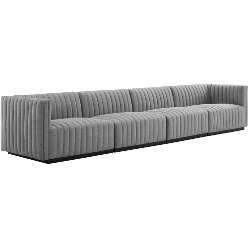 Conjure 4 Piece Sofa in Channel Tufted Light Gray Fabric & Black