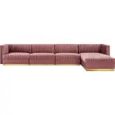 Sanguine 5 Piece Modular Sectional Sofa in Channel Tufted Dusty Rose Velvet