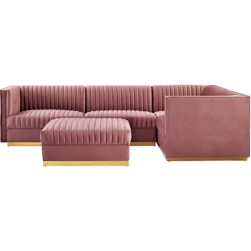 Sanguine 5 PC Right Facing Modular Sectional Sofa in Channel Tufted Dusty Rose Velvet