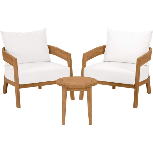 Brisbane 3 Piece Outdoor Arm Chair Set in Teak & White Fabric