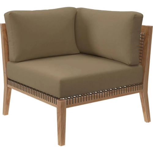 Clearwater Outdoor Corner Chair in Gray Teak & Light Brown Fabric