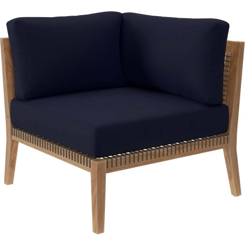 Clearwater Outdoor Corner Chair in Gray Teak & Navy Blue Fabric