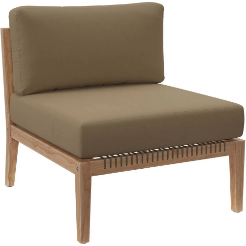 Clearwater Outdoor Armless Chair in Gray Teak & Light Brown Fabric