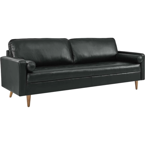 Valour 88" Sofa in Black Top Grain Leather & Wood