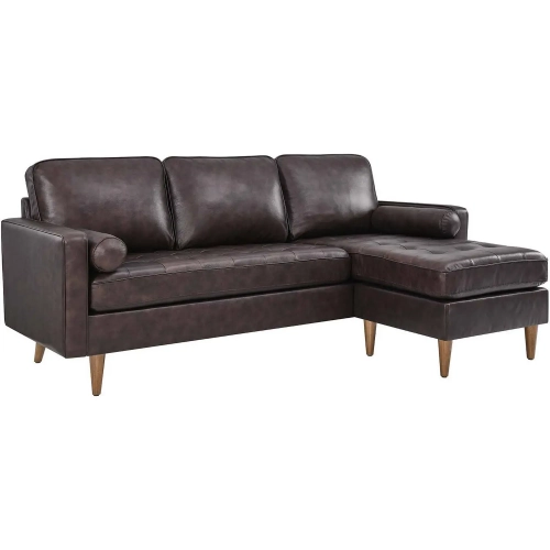 Valour 78" Sectional Sofa in Brown Top Grain Leather & Wood