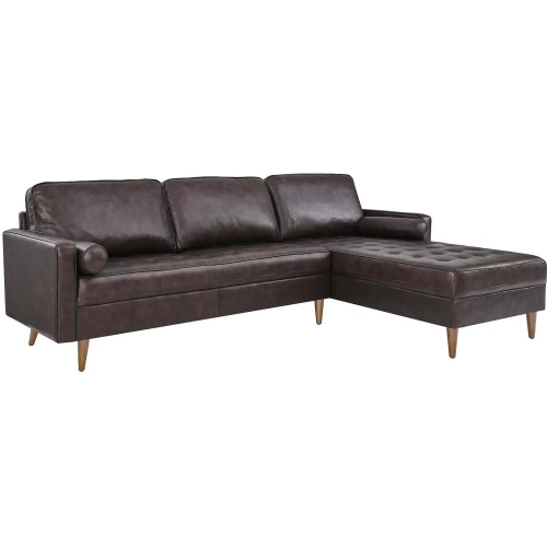 Valour 98" Sectional Sofa in Brown Top Grain Leather & Wood