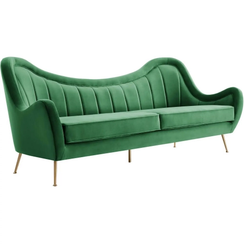 Cheshire Sofa in Channel Tufted Emerald Green Velvet & Brushed Gold Stainless