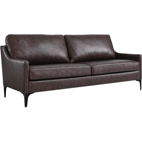 Corland Sofa in Brown Leather & Black Metal