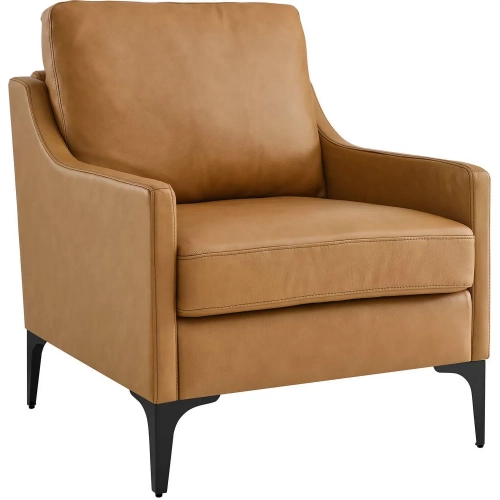 Corland Arm Chair in Tan Leather & Black Metal