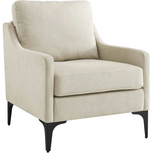 Corland Arm Chair in Beige Fabric & Black Metal