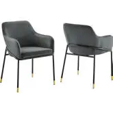 Jovi Dining Arm Chair in Charcoal Gray Velvet & Black Metal (Set of 2)