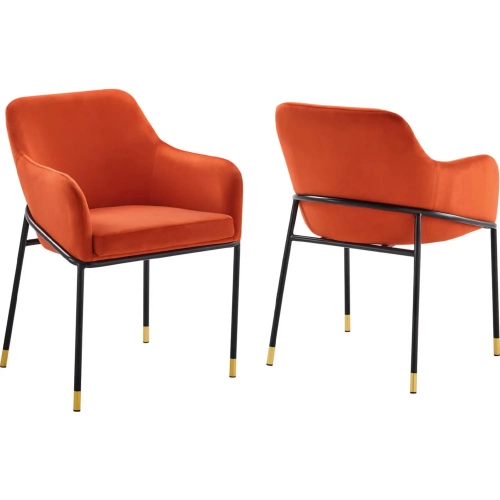 Jovi Dining Arm Chair in Orange Velvet & Black Metal (Set of 2)