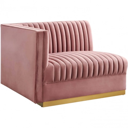 Sanguine Modular Sectional Sofa Left Arm Chair in Channel Tufted Dusty Rose Velvet