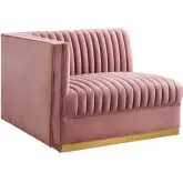 Sanguine Modular Sectional Sofa Left Arm Chair in Channel Tufted Dusty Rose Velvet