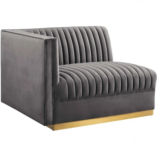 Sanguine Modular Sectional Sofa Left Arm Chair in Channel Tufted Gray Velvet