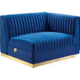 Sanguine Modular Sectional Sofa Right Arm Chair in Channel Tufted Navy Blue Velvet