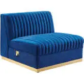 Sanguine Modular Sectional Sofa Armless Chair in Channel Tufted Navy Blue Velvet