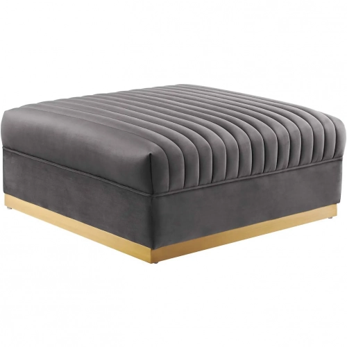 Sanguine Ottoman in Channel Tufted Gray Velvet