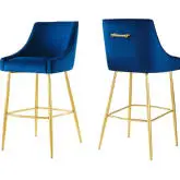 Discern Bar Stool in Navy Blue Velvet & Gold Stainless (Set of 2)