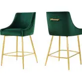 Discern Counter Stool in Green Velvet & Gold Stainless (Set of 2)