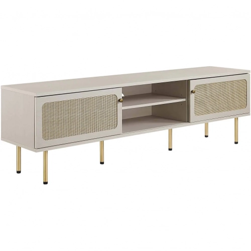 Cambria 70" TV Stand in White & Rattan