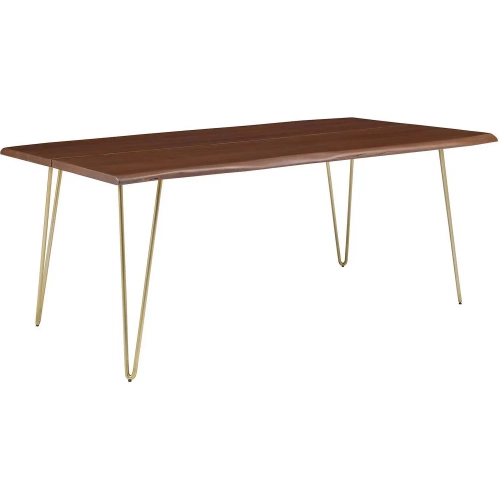 Ardor 74" Dining Table in Live Edge Acacia Wood & Gold Hairpin Legs