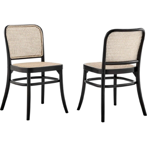 Winona Dining Chair in Black Wood & Natural Rattan (Set of 2)