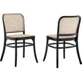 Winona Dining Chair in Black Wood & Natural Rattan (Set of 2)