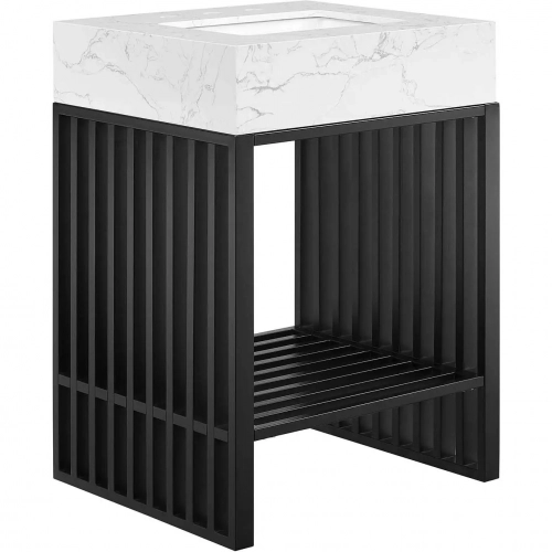 Gridiron 24" Bathroom Vanity in Black Metal & White Faux Marble