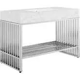 Gridiron 48" Bathroom Vanity in Silver Metal & White Faux Marble