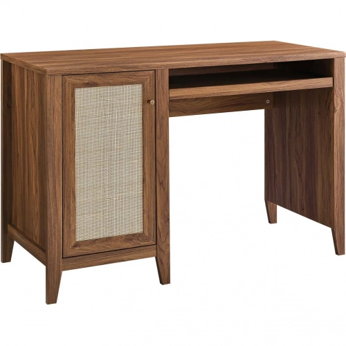 Soma 47" Office Desk in Walnut Finish & Rattan