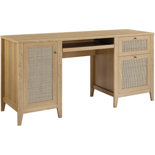 Soma 63" Office Desk in Oak Finish & Rattan