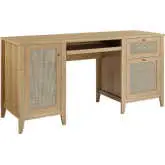 Soma 63" Office Desk in Oak Finish & Rattan