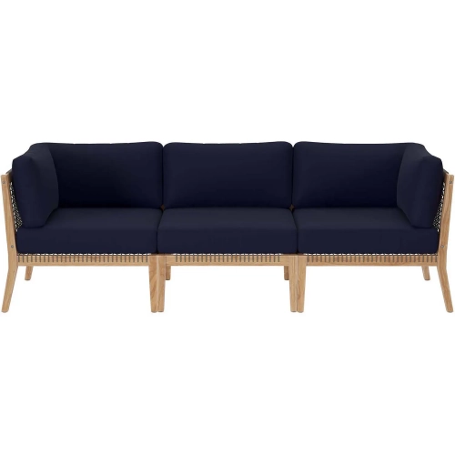 Clearwater Outdoor Sofa in Gray Teak & Navy Blue Fabric