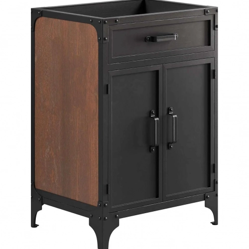 Steamforge 24" Bathroom Vanity Cabinet (Sink Not Included) in Walnut Finish & Black Metal