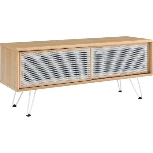Nomad 47" TV Stand in Oak Finish & White Metal Mesh
