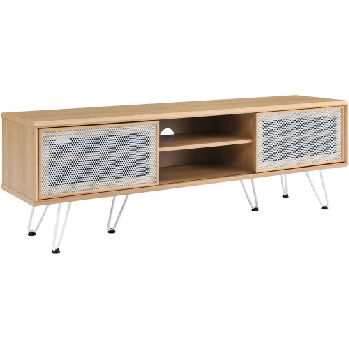 Nomad 59" TV Stand in Oak Finish & White Metal Mesh